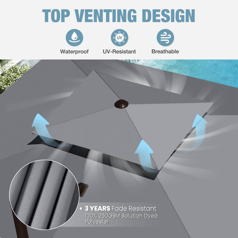 VredHom 9x11 FT Rectangular Outdoor Patio Double Top Cantilever Umbrella with Weight Base