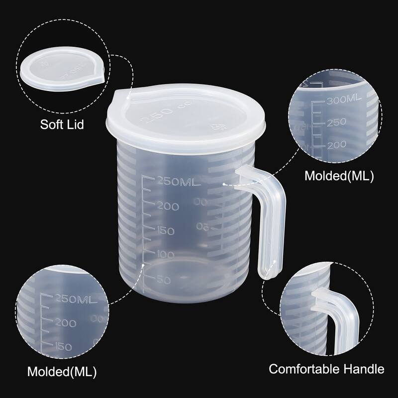 Graduated Beaker, 2 Pack 250ml PP Plastic Cup Double Sided Graduations - Transparent