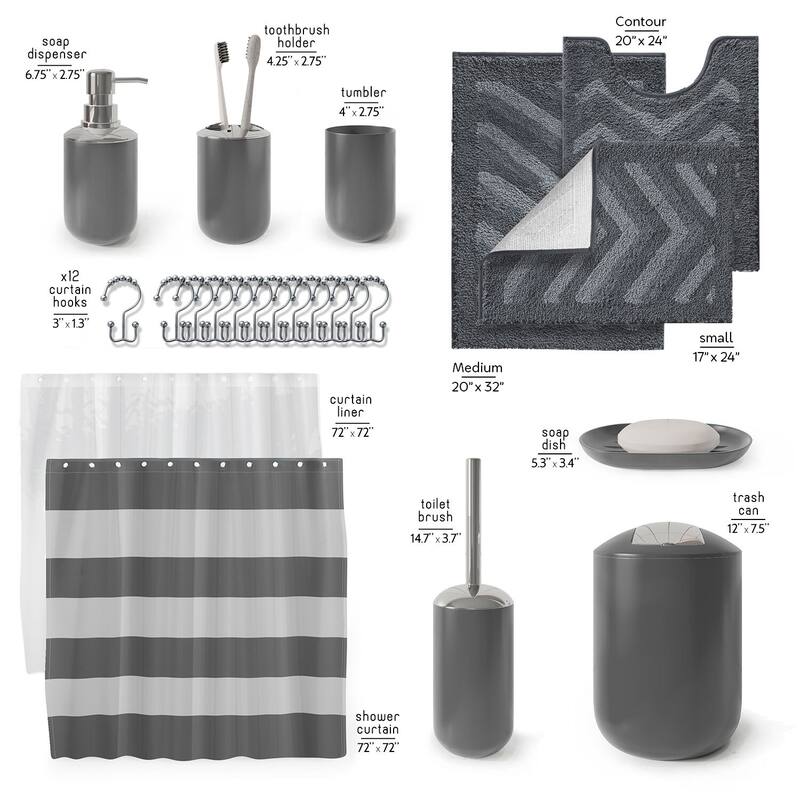 Clara Clark Bathroom Accessories Set with Shower Curtain and Rugs