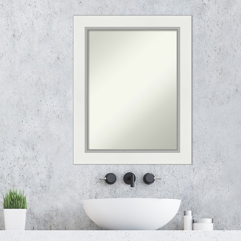 Non-Beveled Bathroom Wall Mirror - Eva White Silver Frame