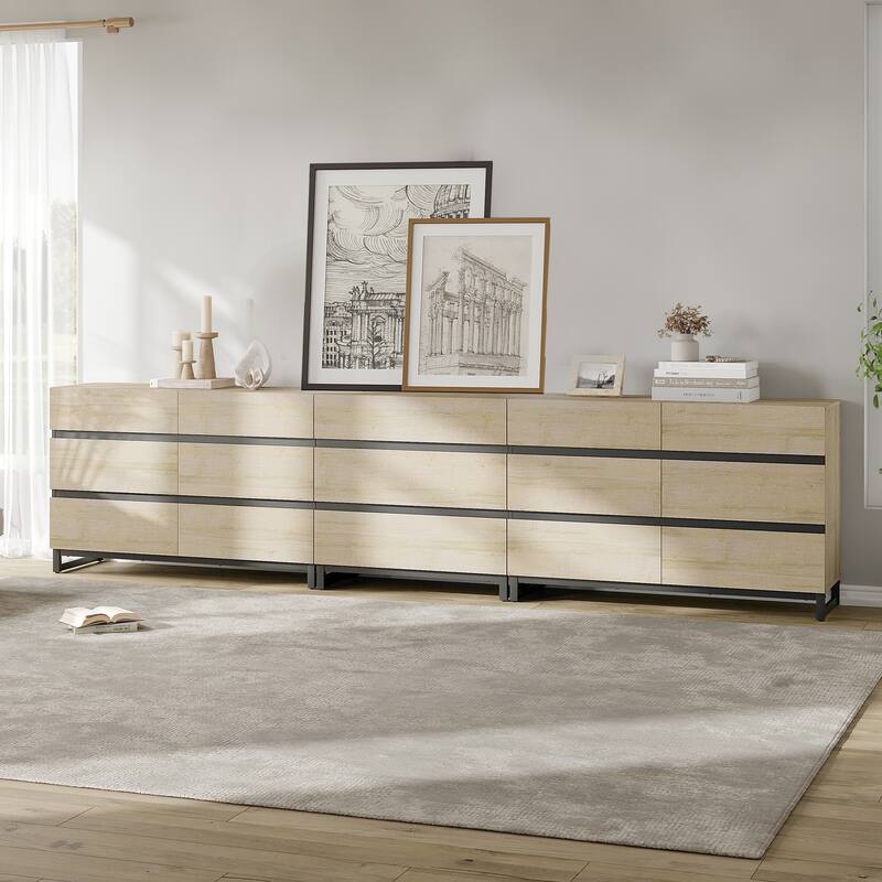 WAMPAT Dresser with Glass Doors, 3 in 1 Modern Chest of Drawers with Adjustable Shelves for Bedroom