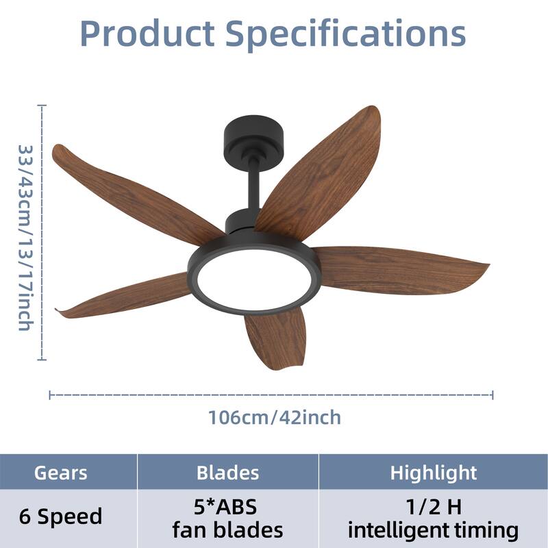 42-inch Eye-Protecting Light Source Walnut-Coloured Fan Blades High Airflow Plug-and-Play Fan Blades ABS Ceiling Fan Light