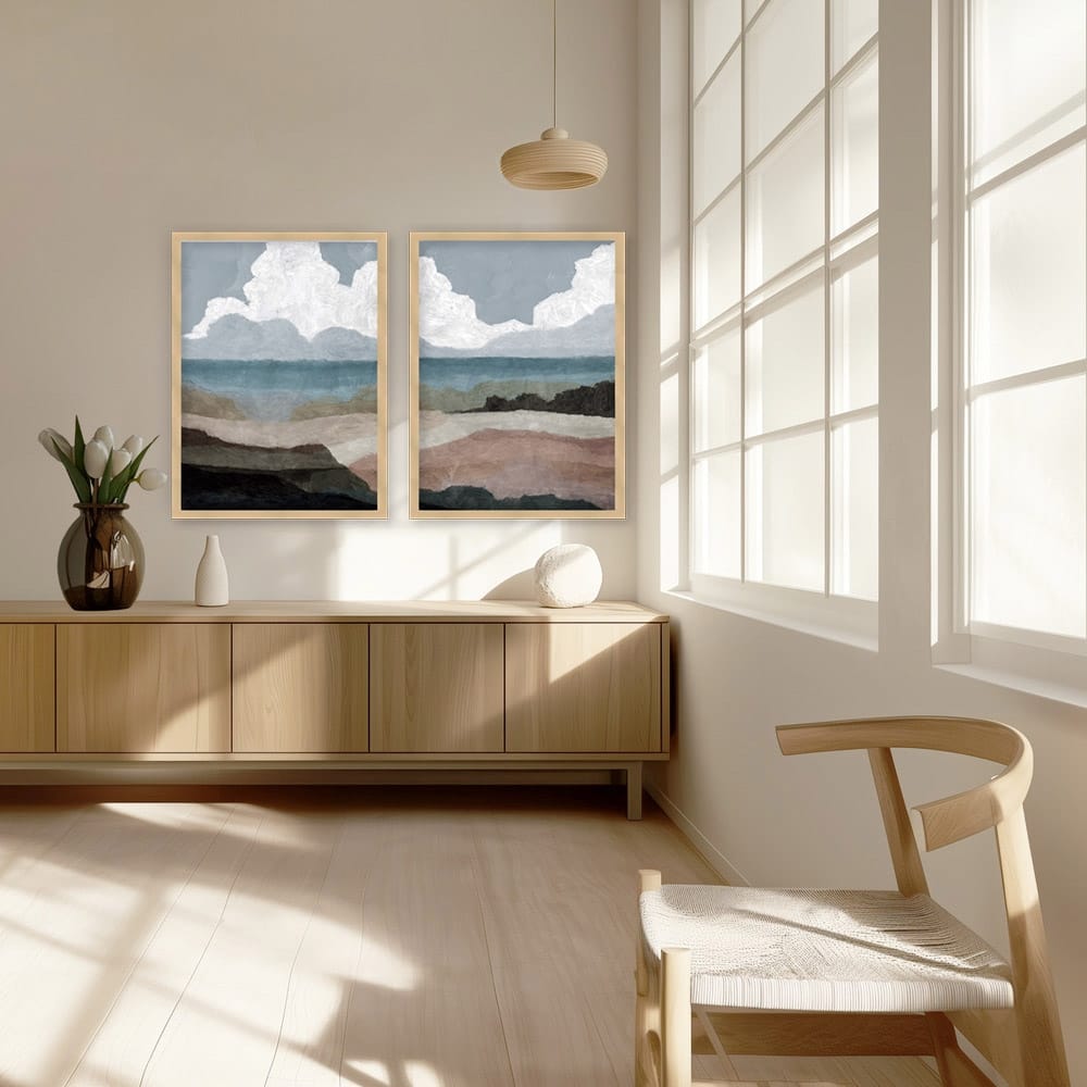 "Oceanfront Tranquility" Set of Two Framed Textured Wall Art - Multi-Color