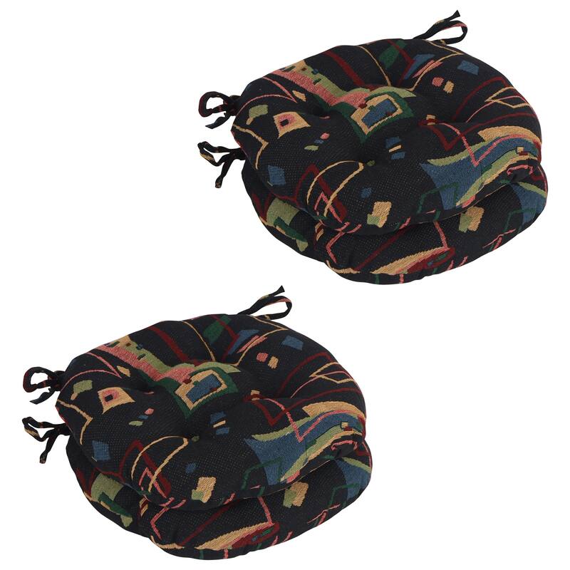 16-Inch Round Woven Tapestry Tufted Chair Cushions (Set of 2 or 4) - 16 x 16 - Spin City - Set of 4