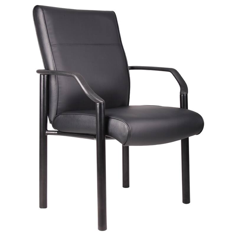 Guest Armchair, Black Faux Leather, Steel Frame, Anti-Wobble Glides