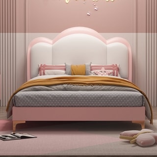 PU Leather Upholstered Platform Bed Frame for Kids Teens, Wooden Slats Support