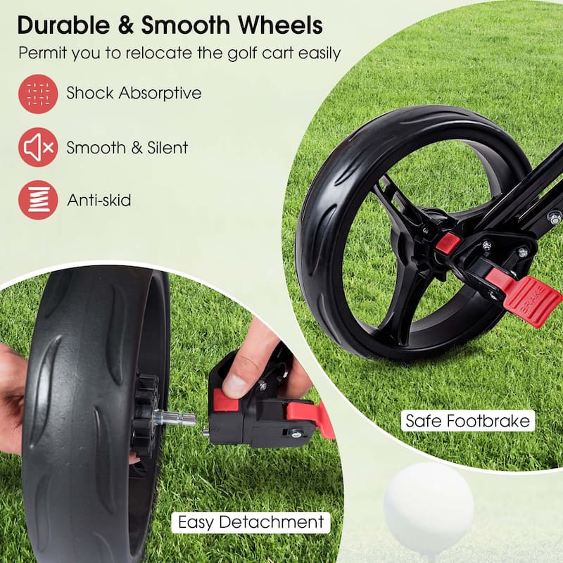 Costway Foldable 3 Wheel Steel Golf Pull Push Cart Trolley Club w/ - See Details