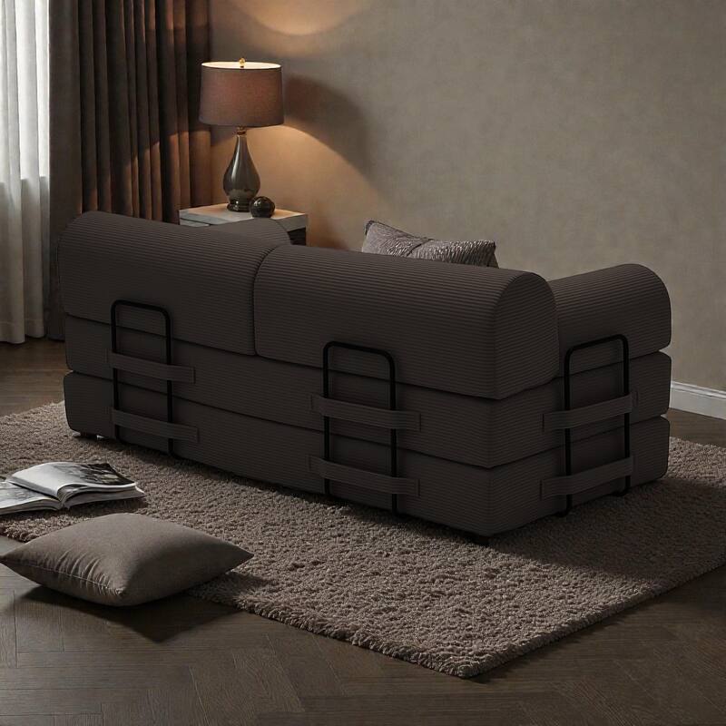 Convertible Sleeper Sofa Bed, 4-in-1 Corduroy Folding Floor Couch with Cylindrical Pillow, 2-Seat Space-Saving Lounge Sofa