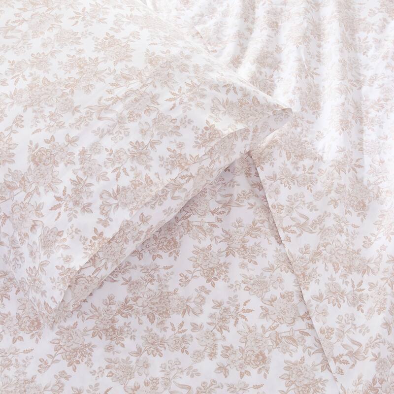 Lush Decor Peony Toile Peach Cotton Sheet Set