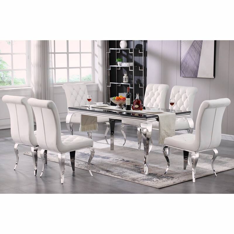 Modern Dining Room Table with Polished Stainless Steel Legs