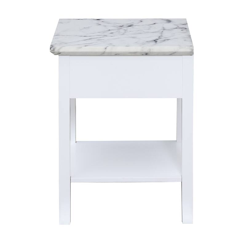 Compact End Table with Drawer, Faux Marble Top and Slide Shelf, Stylish and Functional Accent Table for Modern Living Room - 18