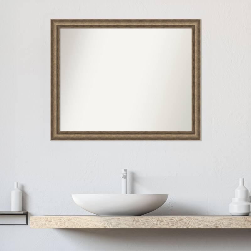 Angled Non-Beveled Wood Framed Bathroom Vanity Wall Mirror
