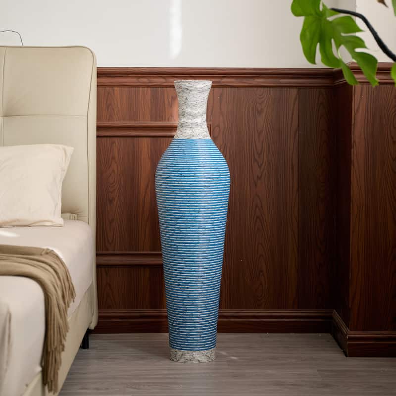39-Inch Tall Standing Designer Floor Vase- Durable Artificial Rattan - Elegant Two-Ideal Decor Accent