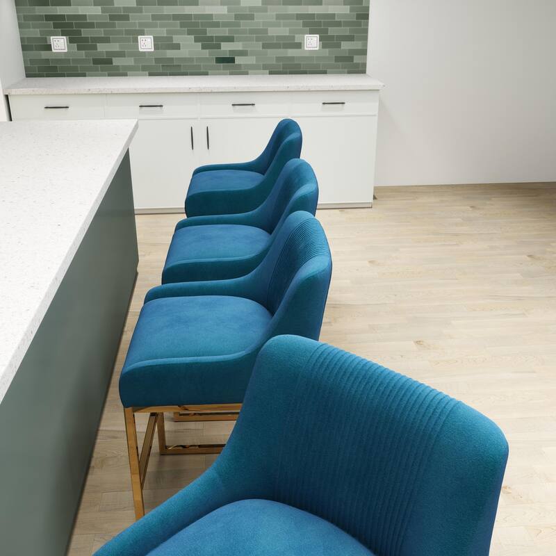 SEYNAR Modern Glam Velvet Golden Matel Frame Counter or High Bar Stools Set of 4