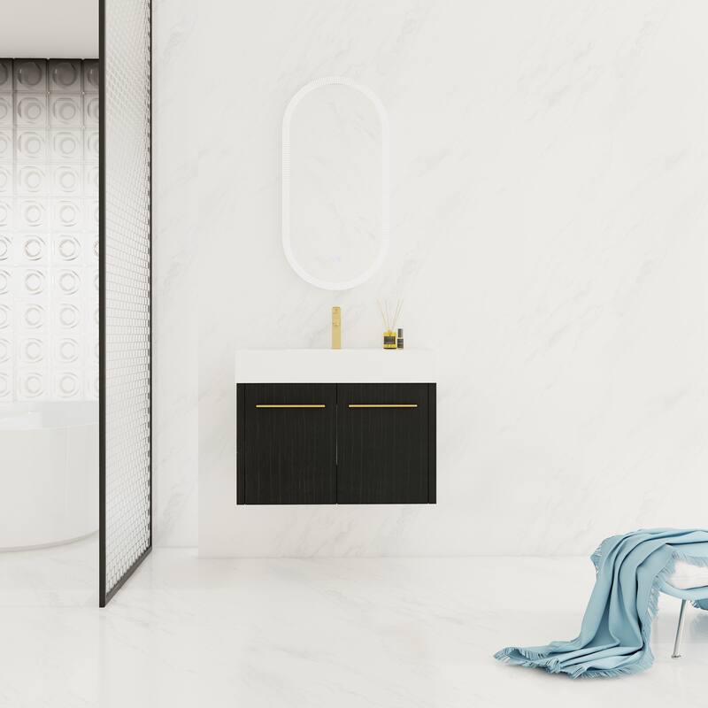 30" Floating Bathroom Vanity with Resin Sink, Soft-Closing Hinges, Ample Storage, and Black Chestnut Finish