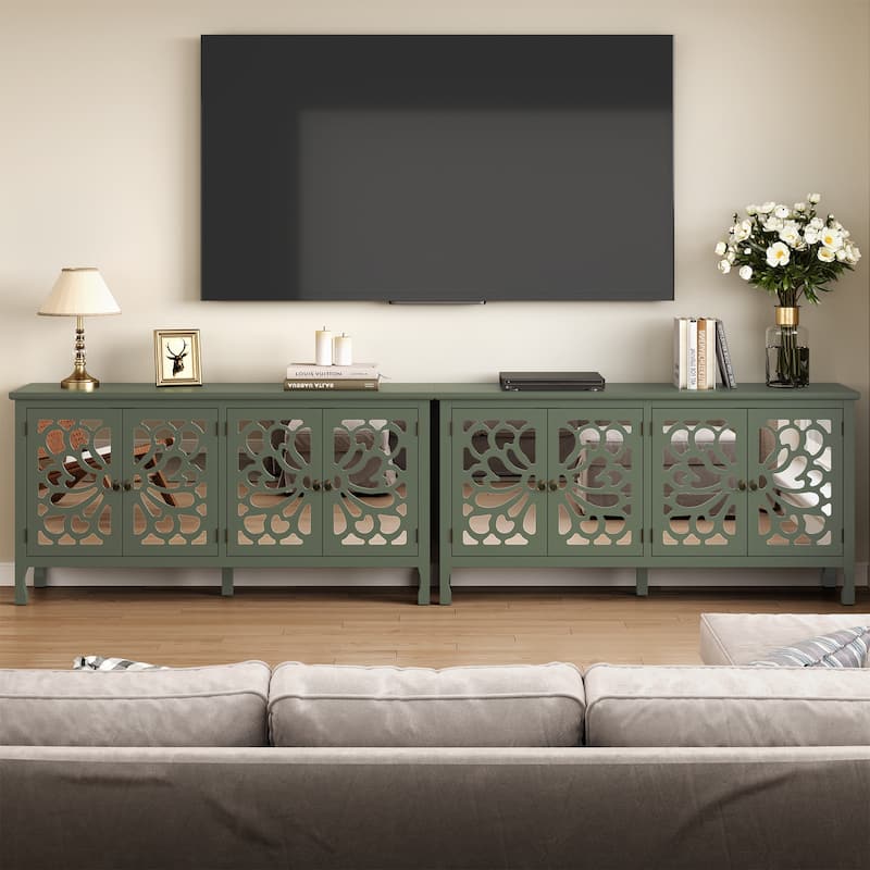 63'' Modern Buffet Cabinet with Mirrored Door and Adjustable Shelves
