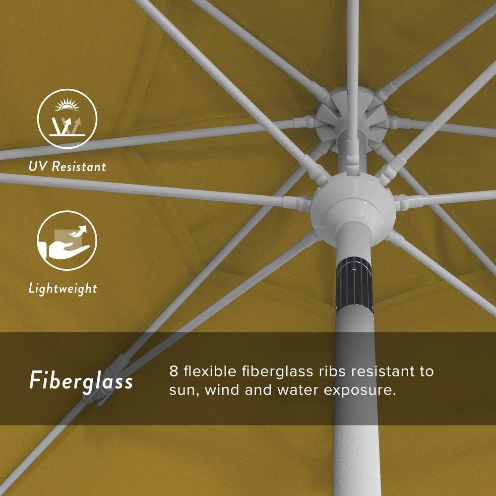 California Umbrella 9' Rd Patio Umbrella White Aluminum Frame Fiberglass Ribs Crank Lift Collar Tilt Sunbrella