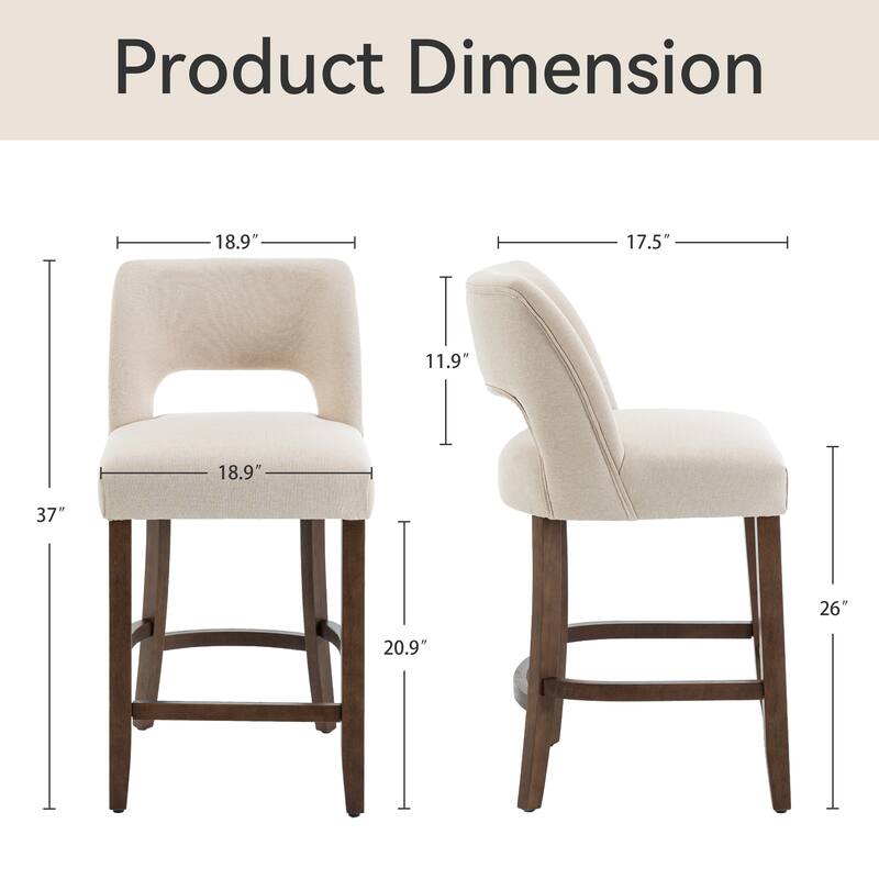 Set of 2/4/6,Upholstered Counter Height Bar Stools,Modern Counter Stools with Wood Legs for Kitchen Island Dining Room Bar