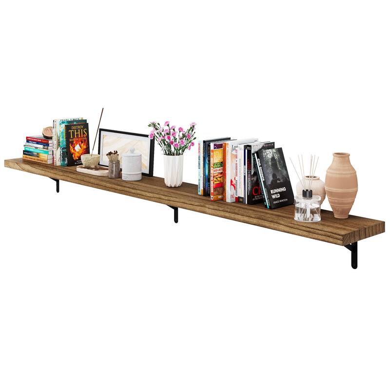 Wallniture Forme 48"-84" Long Floating Shelves Living Room & Office Decor, Solid Wood Shelves, Wall Mounted, 1.5" Thick, Burnt