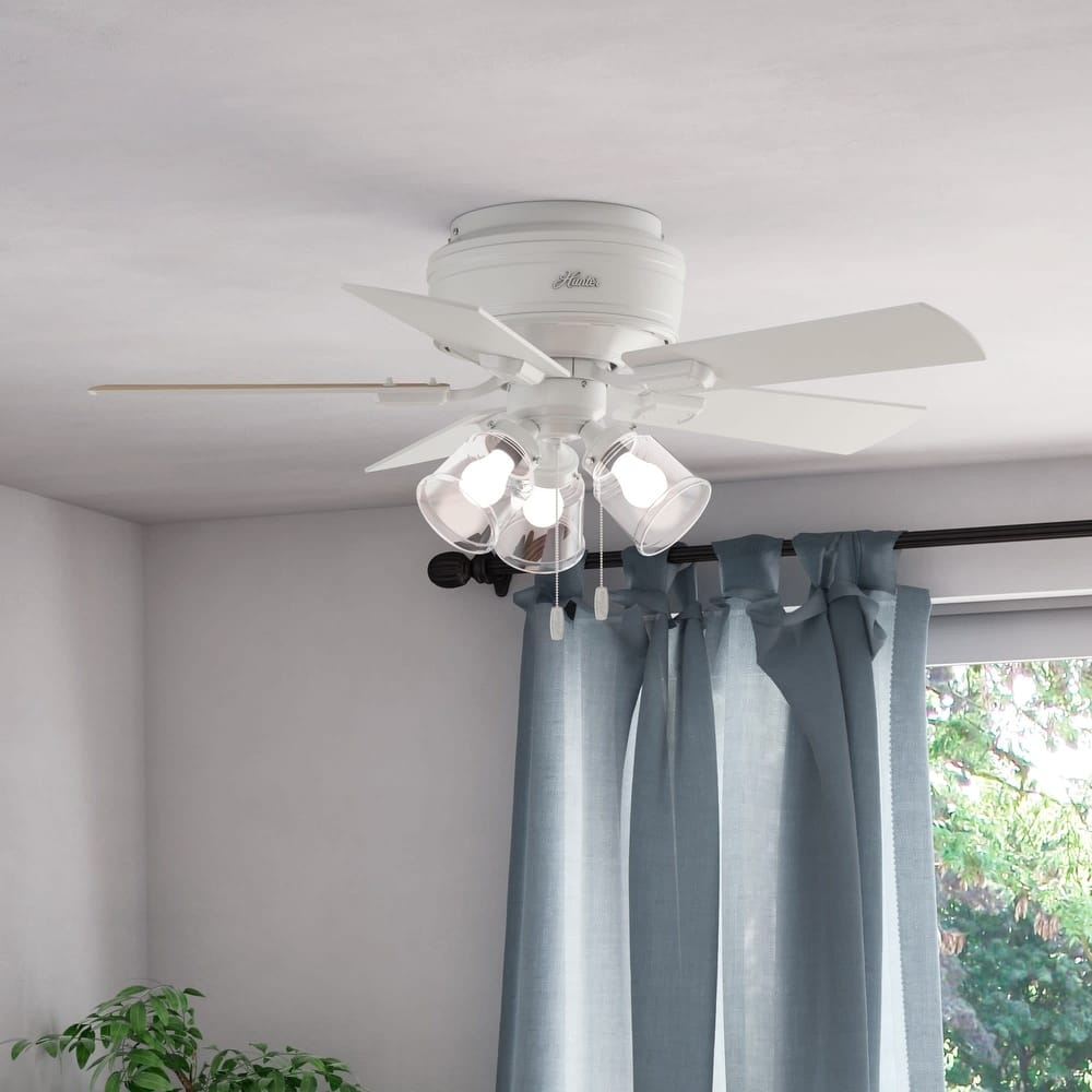 Hunter 42" Crestfield Low Profile Ceiling Fan with 3-Light LED Light Kit and Pull Chain - Casual, Farmhouse, Rustic