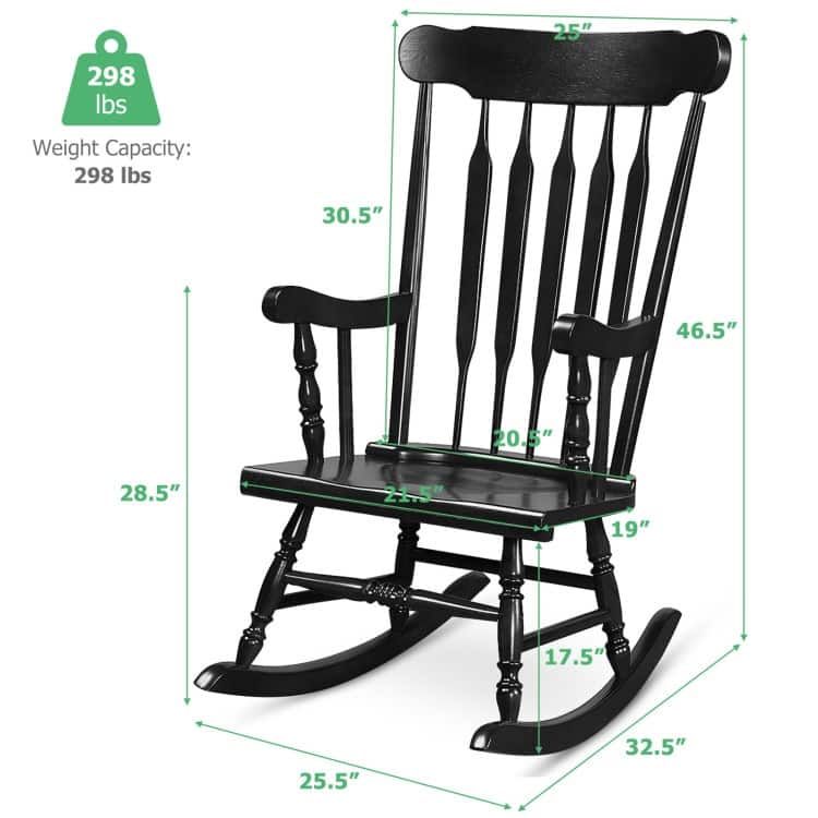 Rocking Chair with Solid Wooden Frame for Garden and Patio - 25.5" x 32.5" x 46.5"(L x W x H)