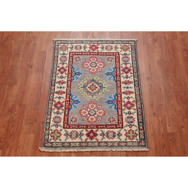 Gray Kazak Oriental Accent Foyer Rug Handmade Wool Carpet - 2'0"x 3'0"