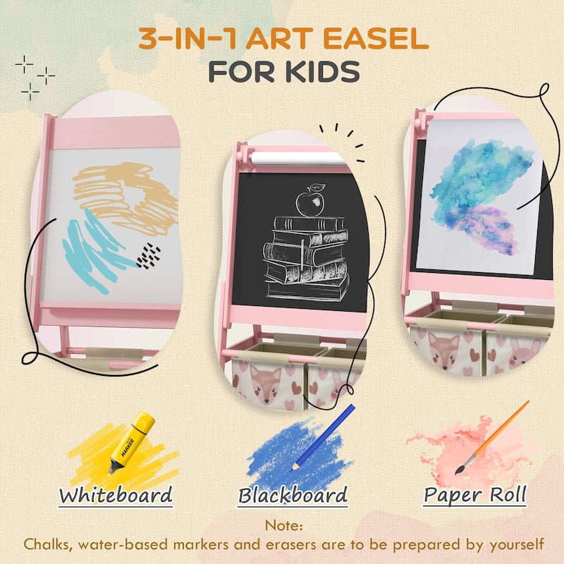 Qaba Art Easel for Kids with Paper Roll, Blackboard, Whiteboard