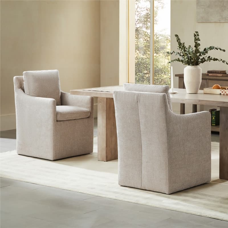 Hailey Dining Arm Chair with Caster Wheels Fabric Fully Assembled