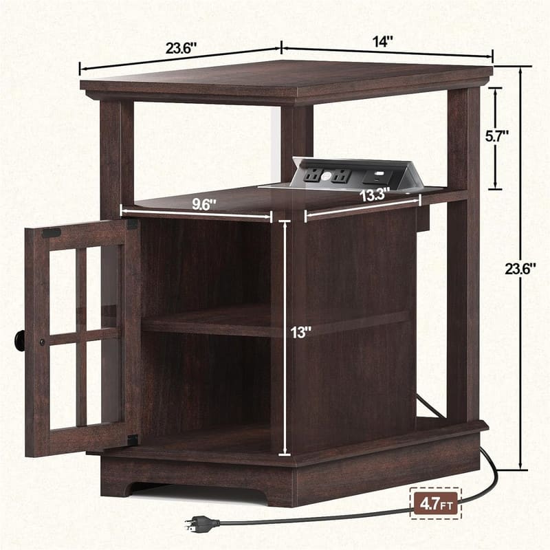End Table with Hidden Charging Station - 23.6"D x 14"W x 23.6"H