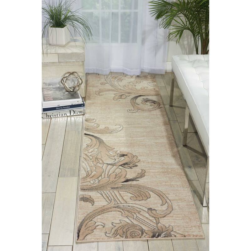 Nourison Maxell Abstract Ombre Damask Floral Botanical Area Rug - 2'2" x 7'6" Runner - Mocha - Runner/Rectangle