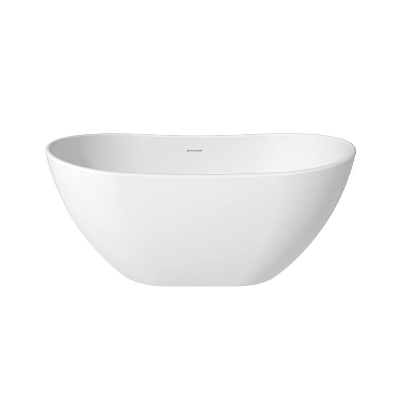 CASAINC Matte White Soaking Bathtub Solid Surface Stone Bathtub with Center Drain - 56 Inch