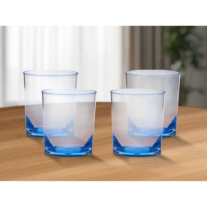 HomeRoots Set of Four Rainbow Geometric Acrylic Stemless Whiskey Glass - 3.50 in. x 3.93 in. x 3.50 in. - Blue