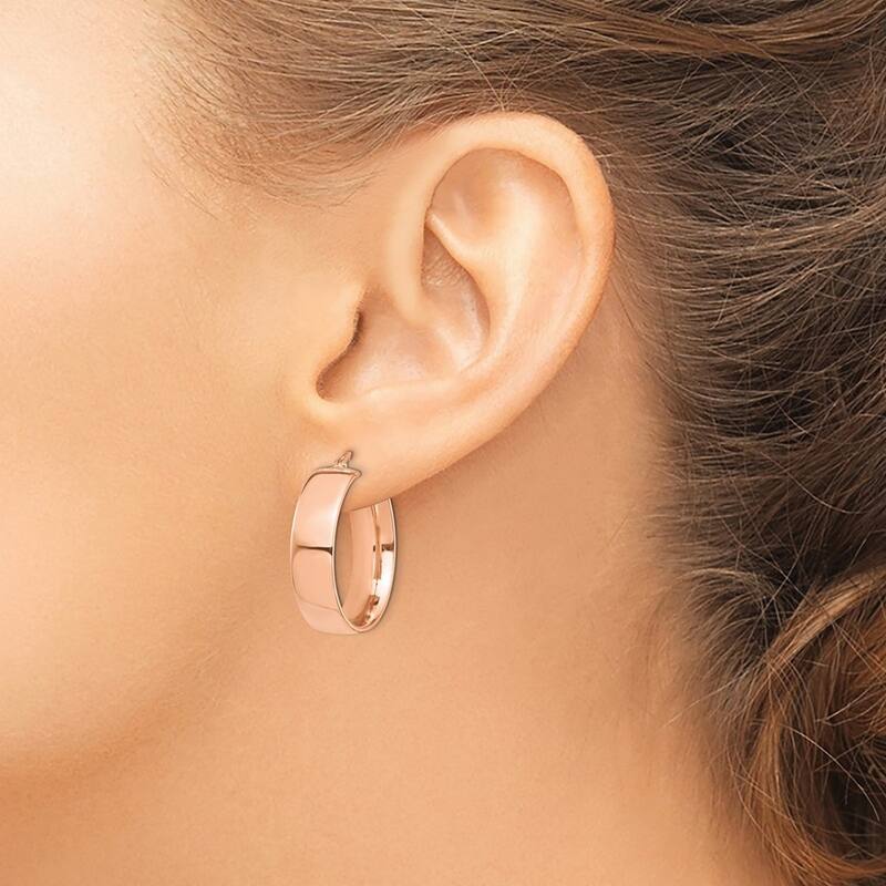 Curata 14k Rose Gold High Polished 24x7mm Flat Wide Hoop Earrings