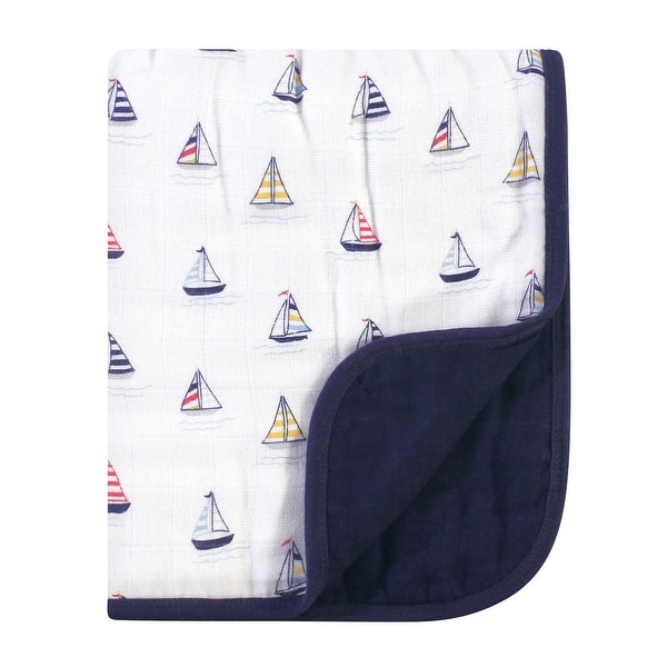 slide 1 of 1, Hudson Baby Infant Boy Muslin Tranquility Quilt Blanket, Sailboat, One Size - Sailboat - One Size One Size - Sailboat