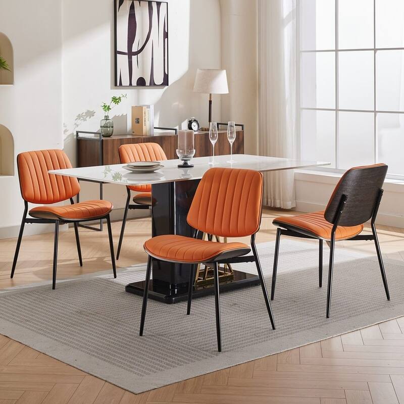 Retro Linen Dining Chairs Set of 2, Bentwood Back with Metal Legs