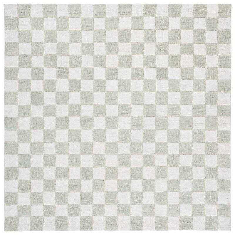 SAFAVIEH Handmade Ebony Gulnur Farmhouse Checkered Wool Rug - 6' Square - Light Sage/Ivory