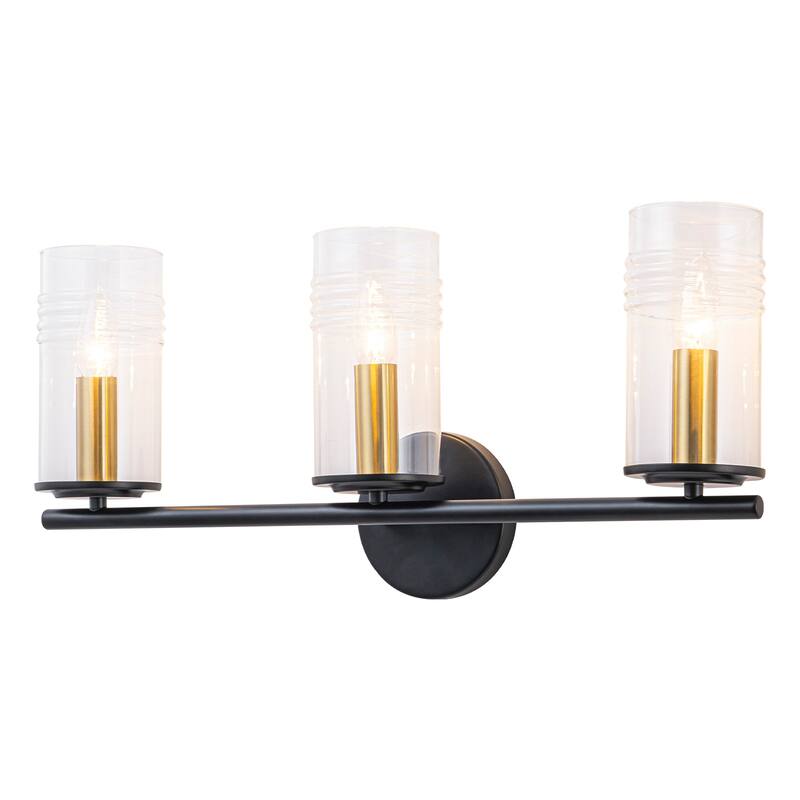 3-Light Industrial Wall Sconce with Clear Cylindrical Glass Shade - 3-Light