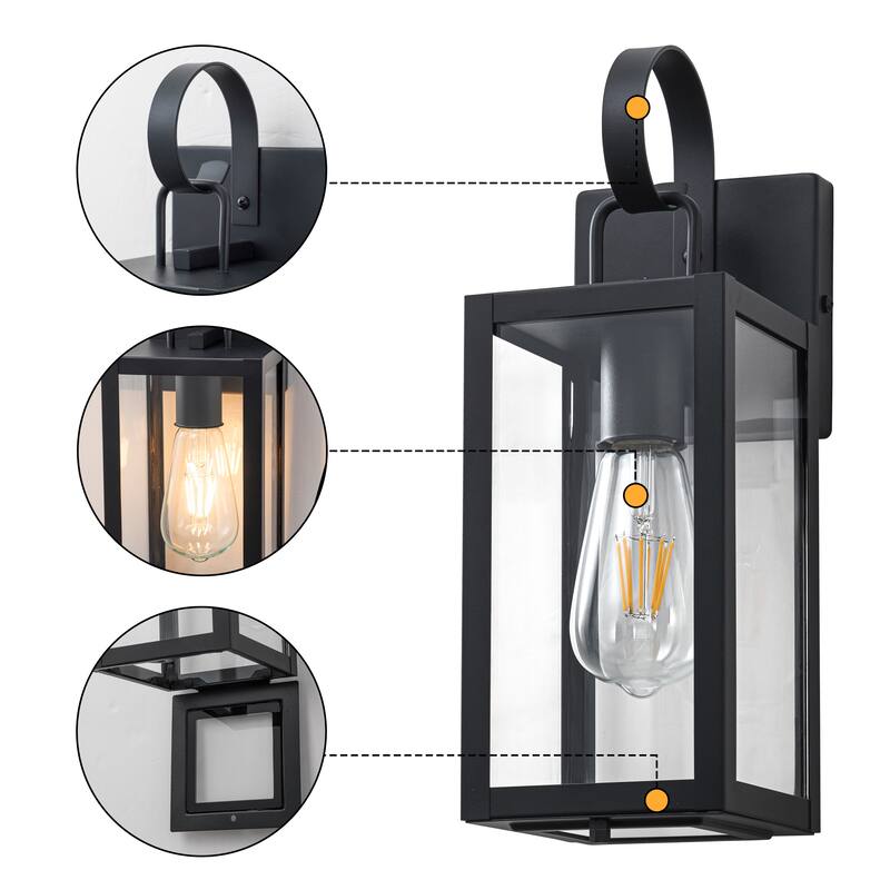 C Cattleya 2-Pack Matte Black Outdoor Wall Lights with Closed Bottom and Clear Glass Shade