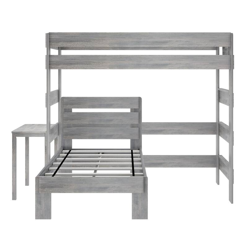 Max and Lily Farmhouse Twin over Twin L-Shaped Bunk Bed with Desk