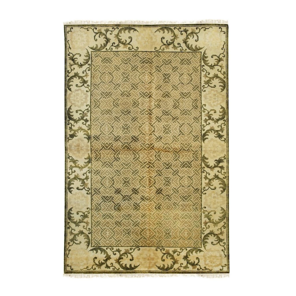 Green Handmade Wool Transitional Ningxia Rug, 2'9 x 11'11, Hand Knotted Wool, Soft Subtle Elegant Design Rug - N/A