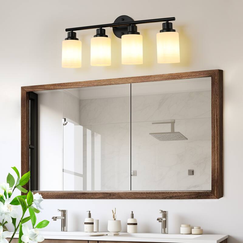 24" Modern 4-Light Vanity Wall Sconce, with Frosted Glass Shades for Bathroom or Hallway Lighting (No Bulbs)