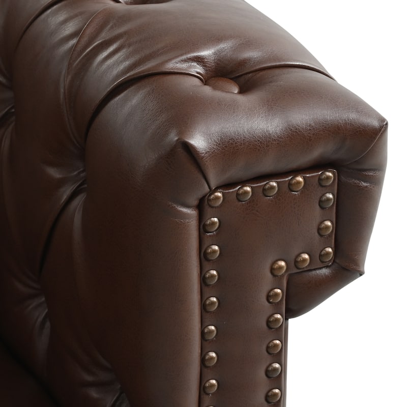 GDFStudio - Belmont 99" L-Shaped Reversible Chesterfield PU Leather Sectional Sofa with Nailhead Trim & Tufted Back
