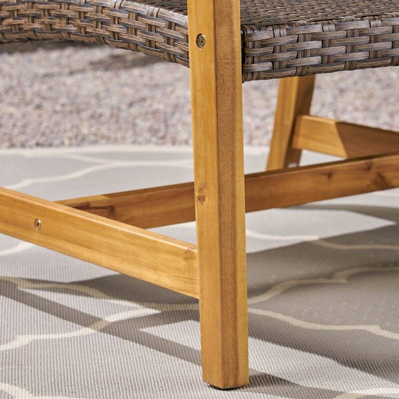 Outdoor Acacia Wood Wicker 3 Seater Sofa, Patio Furniture Conversation Set for Backyard