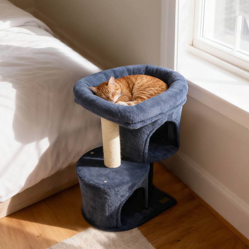 Costway 26” Small Cat Tree with Large Padded Plush Perch, 2 Condos, - See Details