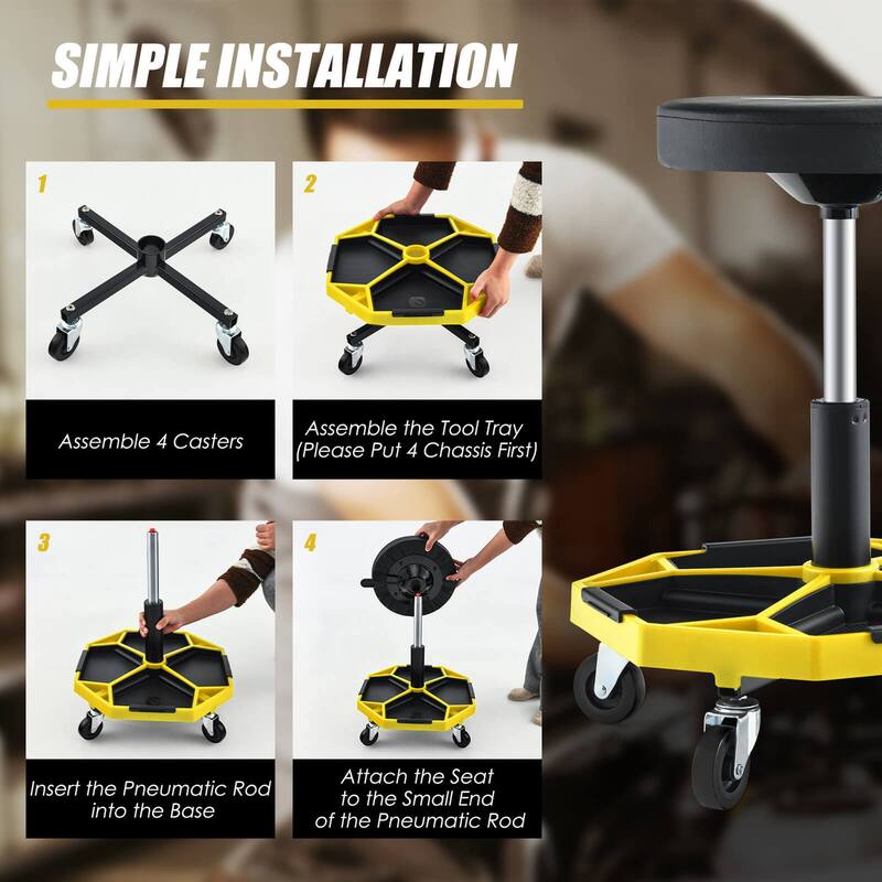 Costway Heavy-Duty Adjustable Height Rolling Stool with Tool Tray - See Details
