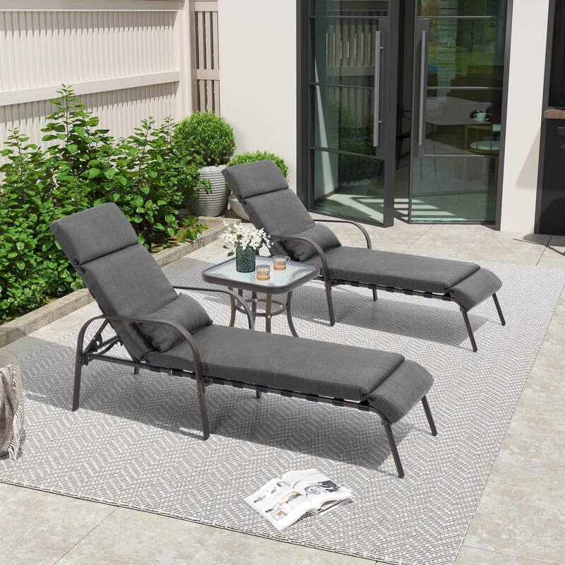 Outdoor Cushioned Chaise Lounge Chairs Adjustable Reclining Sun Lounger with Side Table
