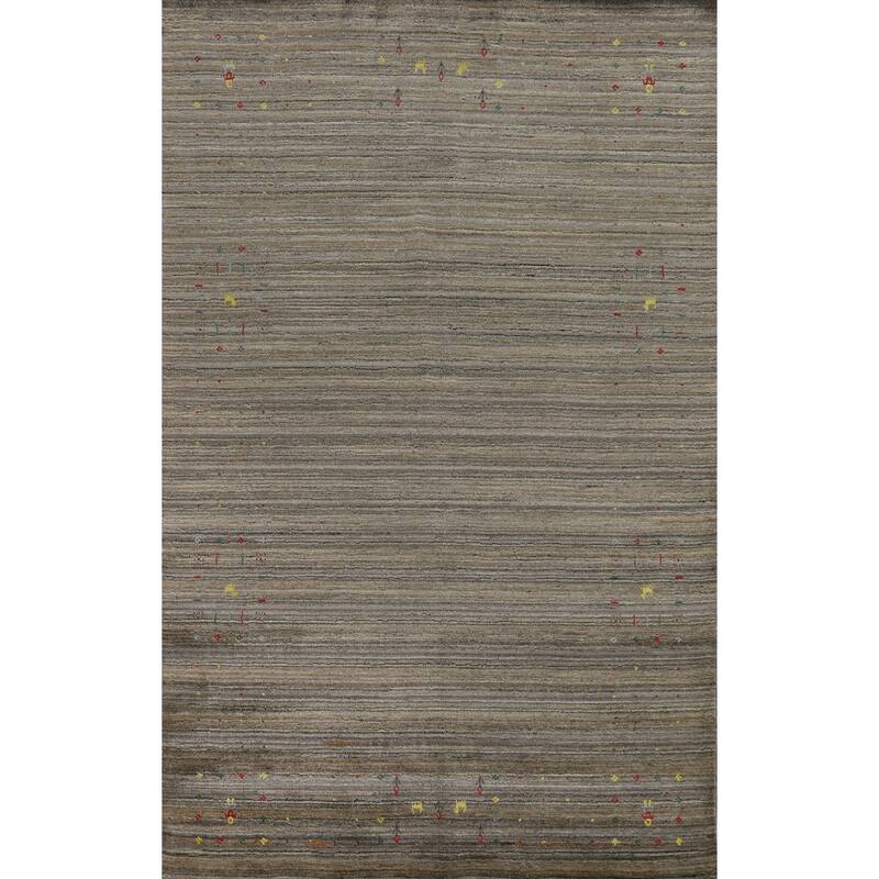 Hand Knotted Oriental 100% Wool Carpet Tribal Tribal Green Gabbeh Area Rug - 8' 2'' X 5' 3''
