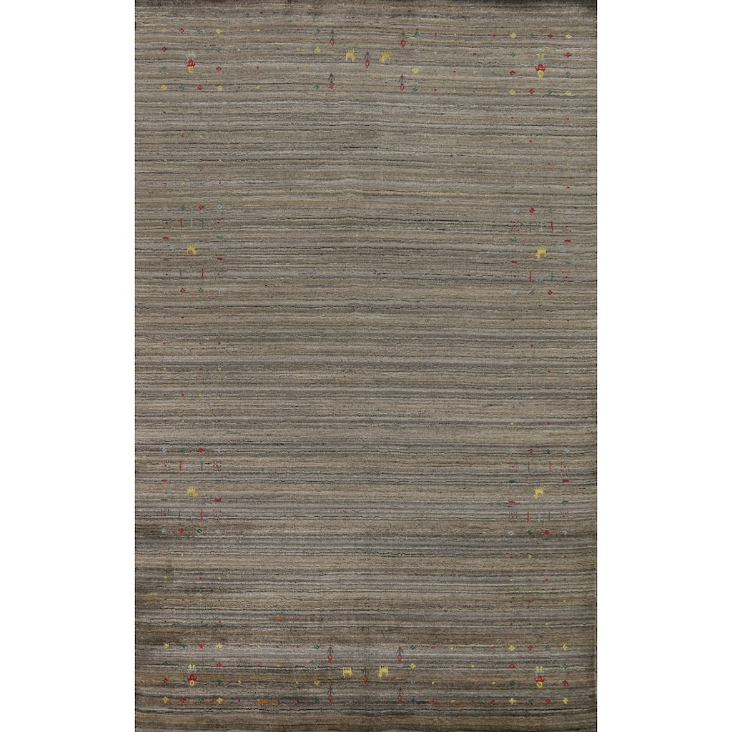 Hand Knotted Oriental 100% Wool Carpet Tribal Tribal Green Gabbeh Area Rug - 8' 2'' X 5' 3''