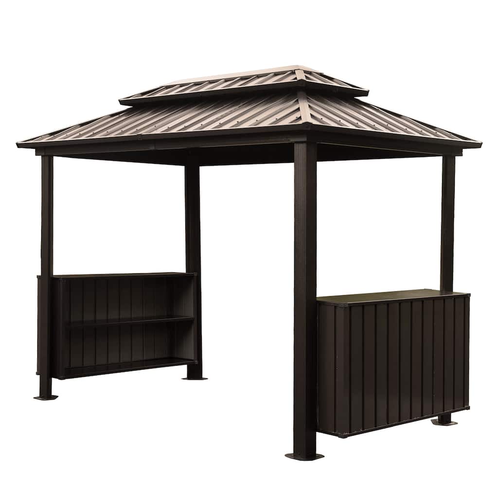 6x10FT Hardtop Outdoor BBQ Gazebo with Galvanized Steel Roof, Storage Cabinets & Ceiling Hooks for Backyard Grilling
