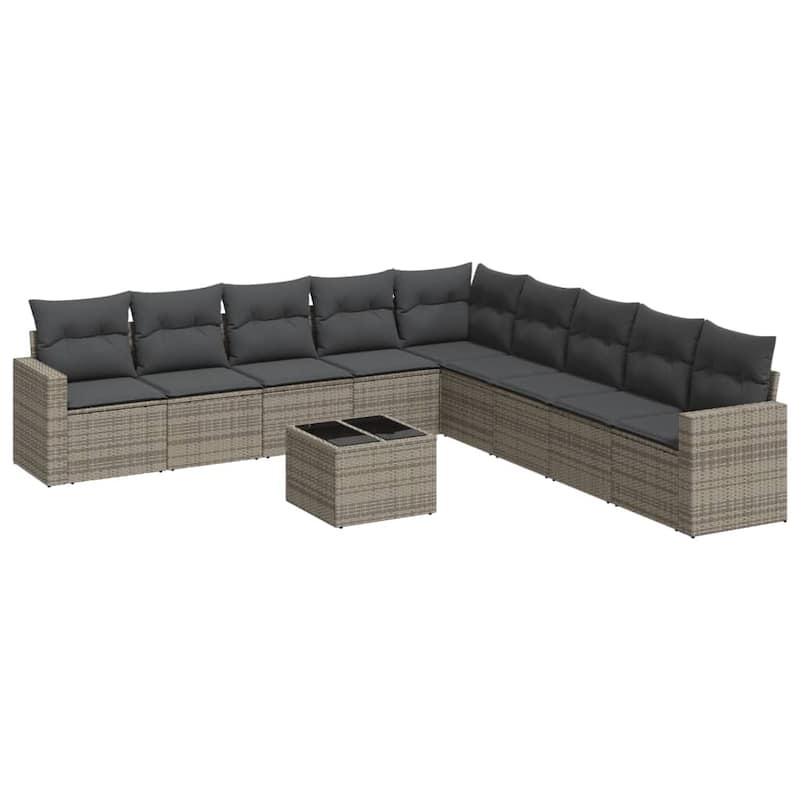 vidaXL Garden Sofa Set Grey PE rattan, powder-coated steel 10 Piece Set - 21.7 x 21.7 x 14.6